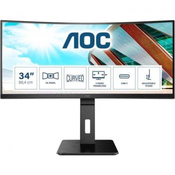 AOC CU34P2C 34 Curved UltraWide Quad HD (UWQHD) LED Monitor, 100Hz, Height Adjustable, USB-C