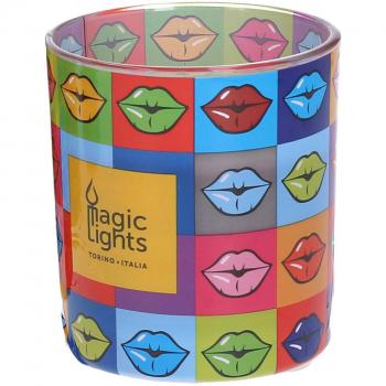 Vela en vaso pop art con labios Magic Lights
