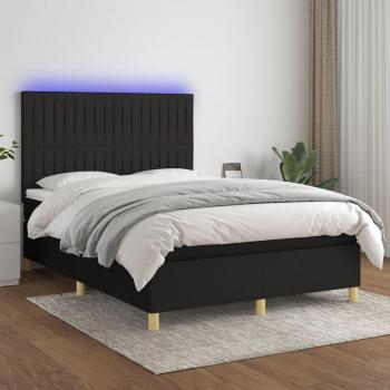 Cama de muelles con colchón y luces LED de tela negra 140x190 cm Vidaxl