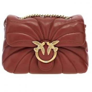 PINKO Love Puff Mini Quilted Leather Shoulder Bag with Love Birds Buckle - Red