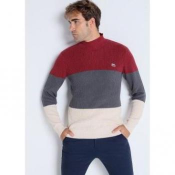 Jersey de punto granate, gris y blanco para hombre Lois con cuello caja