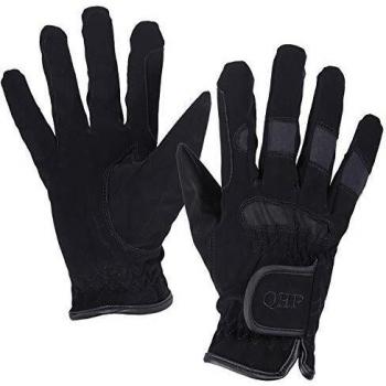 QHP Guantes de hípica para invierno, con insertos elásticos, color negro