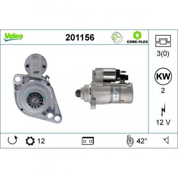 Motor de arranque VALEO 201156 - Tipo: Motor de arranque, Características: Alta fiabilidad, diseño compacto, fácil instalación, compatible con múltiples modelos de vehículos