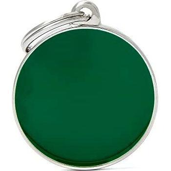 My Family Placa de Identificación personalizado para perro Made in Italy, Círculo Verde Grande, Placa de identificación de Perro Grabada Gratis, Metal esmaltado a mano, Colección Basic Handmade, 32x32 mm