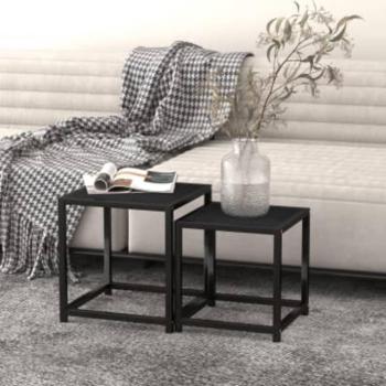 vidaXL Tea Tables Set of 2, MDF, Black, 40cm H x 37cm W x 37cm D