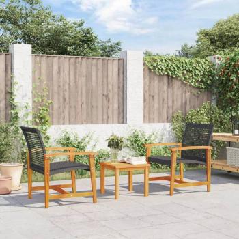 Juego de bistro de 3 piezas en Polyrattan y madera de acacia color negro