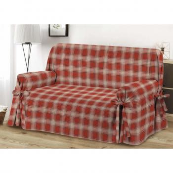 Funda de Sofá 2 Plazas Algodón Escocés Rojo 140-155 cm