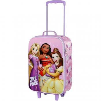 Maleta Trolley Infantil 3D Princesas Disney con Ruedas, Diseño en Relieve, Color Morado, Dimensiones 33x46x17 cm