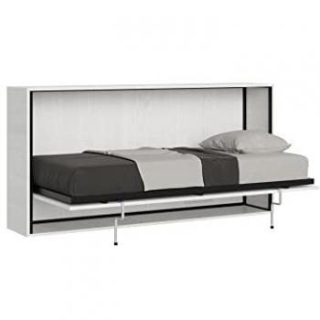Cama abatible horizontal individual Kando con colchón efecto madera fresno blanco