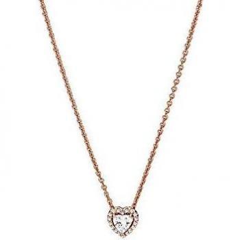Pandora Collar de corazón brillante en oro rosa con aleación de metal chapado en oro rosa de 14 quilates y circonitas cúbicas de la colección Pandora Moments, longitud de 45 cm.