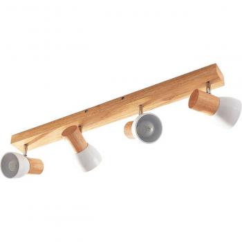 Foco de techo Lindby Thorin de madera con pantallas blancas, 4 llamas E14, ideal para salón y comedor