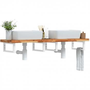 Estante de lavabo de pared acero y madera maciza de acacia vidaXL