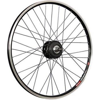 Rueda trasera de 26 pulgadas de bicicleta con buje Shimano Alfine 11 y llanta DT Swiss 535 en color negro