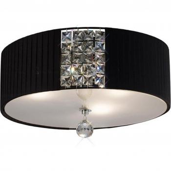 Lámpara de techo redonda Evelyn con pantalla negra, 3 luces, cromo pulido y cristal