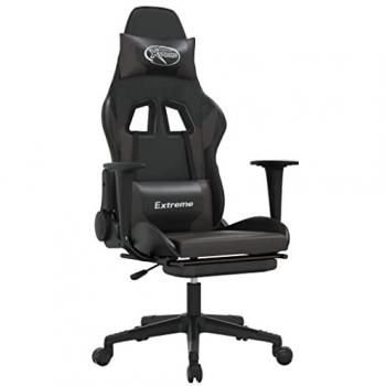 vidaXL Black and Grey Faux Leather Gaming Chair with Footrest
