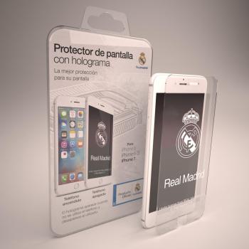 PROTECTOR DE PANTALLA DE CRISTAL TEMPLADO CON HOLOGRAMA REAL MADRID PARA IPHONE 6/6S/7