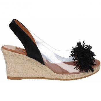 Sandalias de cuña de vinilo con flecos negro