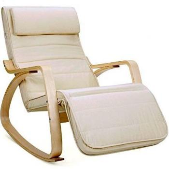 Mecedora acolchada ajustable con reposapiés, patas de ángulo 5 grados, carga 150 kg, disponible en azul, beige, gris claro, gris oscuro y negro