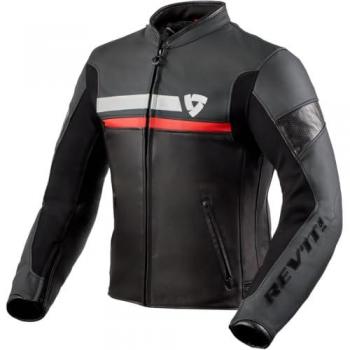 Chaqueta de Moto REV'IT! Mile para Hombre, color Negro-Blanco-Rojo, impermeable, con protección CE en hombros y codos, material de cuero premium y diseño ergonómico