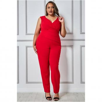 Goddiva Plus Bardot Scuba Jumpsuit - Red