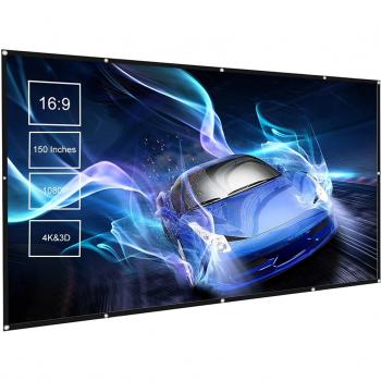 Pantalla de proyector portátil de 60-150 pulgadas, 16:9, antiarrugas y plegable para exteriores y oficina