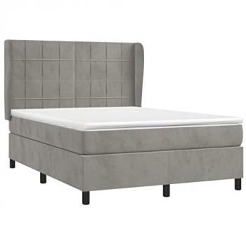 Cama box spring con colchón terciopelo gris claro 140x200 cm