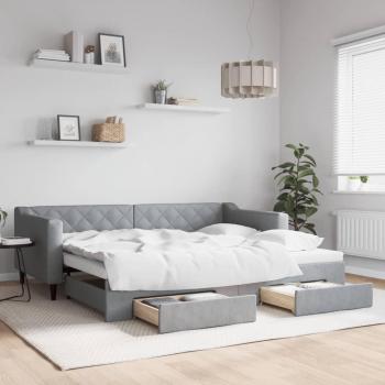 Sofá cama nido extraíble con cajones en tela gris claro 90x200 cm