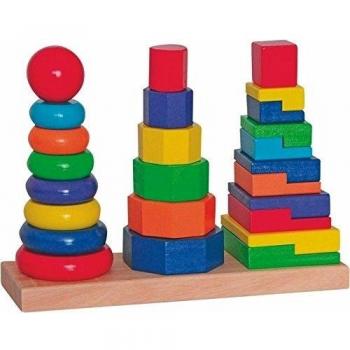 Woodyland TAPÓN DE Torre Bloques Steckspiel Stapelturm Madera Juego de clasificación Pila Colorido Juego