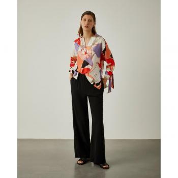 Pantalón ancho de mujer liso con cintura elástica de Lion of Porches, corte recto, color negro