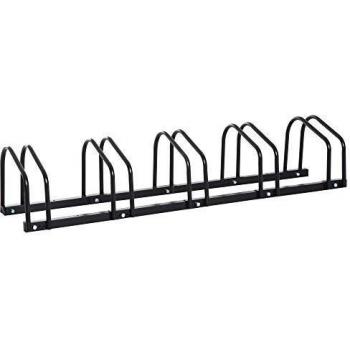 HOMCOM Aparcamiento para 5 Bicicletas Soporte de Acero para Aparcar Bicicletas en el Suelo Estacionamiento para Interior y Exterior 130x33x27 cm Negro