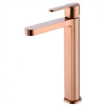 Grifo Monomando de Caño Alto para Lavabo - Grifería de Baño en Oro Rosa Cepillado para Agua Fría/Caliente