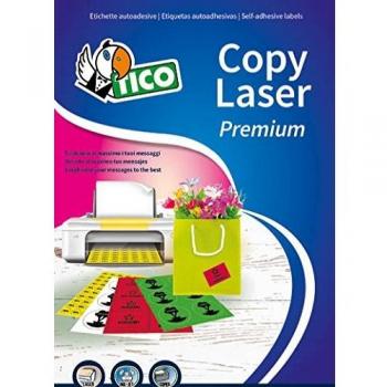 Etiqueta adhesiva Tico roja fluorescente permanente FSC para láser, inkjet y fotocopia, dimensiones 99,1x34 mm, en caja de 1120 unidades