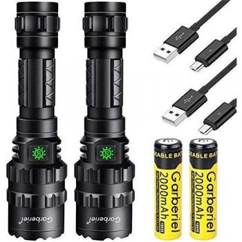Linterna LED, 2 Piezas USB Recargable Superbrillante Potente Linterna XM-L2 3000 Lúmenes, 5 Modos Impermeable para Trabajar, Camping, Senderismo