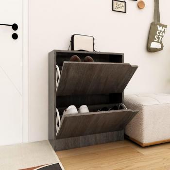 Zapatero de 2 puertas en madera de ingeniería color roble gris, dimensiones 59x24x74 cm