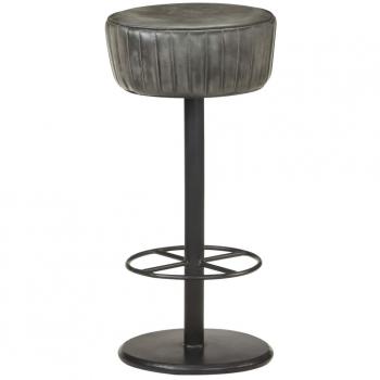 Taburete de cocina de cuero auténtico gris envejecido