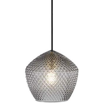 Lámpara colgante Nordlux Orbiform diseño escandinavo E27 con pantalla de vidrio ahumado y detalles en latón