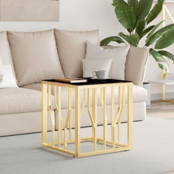 Mesa de centro dorada 50x50x50 cm en acero inoxidable y vidrio