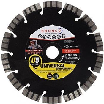 Dronco U5SPEED-180 Discos de Diamante, U5 Speed, Universal Obra, 180 Mm Diámetro, 2.4 Mm Espesor, Diámetro Eje 22.23 Mm