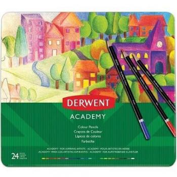 Derwent Academy 24 Lápices de Colores en Caja Metálica, Juego de Lápices de la Gama Artist, Ideales para Pintar, Dibujar e Ilustrar, Calidad Premium, 2301938