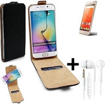 TOP SET: Caso Smartphone para Haier Leisure L56 cubierta del estilo del tirón 360°, negro + Auriculares, cubierta del tirón - K-S-Trade | Funda Universal Caso Monedero cubierta del tirón Monedero Monedero