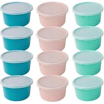 Pack 12 Tuppers Redondos Reutilizables de Plástico Libres de BPA, Apto para Lavavajillas (12x0,6 L)