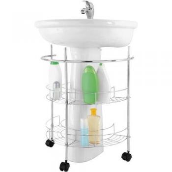 Carro de lavabo cromado con 2 estantes y ruedas 55x67x34cm