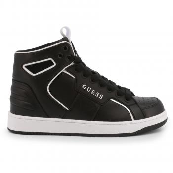 GUESS BASQET-FL7BSQ-LEA12 Black Leather Sneakers with Metallic Details, Size: 6 US