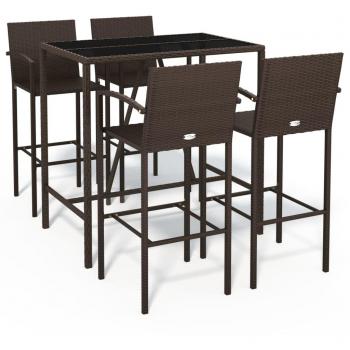5 Piece Brown Poly Rattan Garden Bar Set