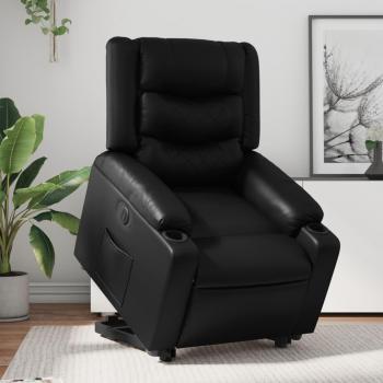 Sillón Reclinable y Elevable Eléctrico de Cuero Sintético Negro con Respaldo y Reposabrazos