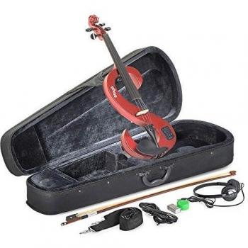 Violín Eléctrico Stagg en Forma de S Rojo Metálico con Accesorios 4/4