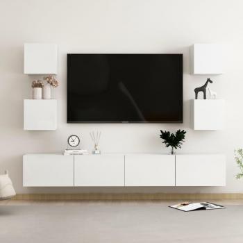 Set de muebles de salón TV 6 piezas madera de ingeniería blanco brillo 100 x 30 x 30 cm