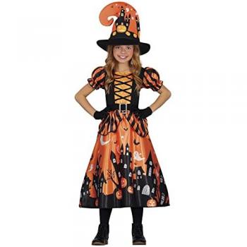 Disfraz de Bruja Mágica Naranja Encantadora para Niña con Sombrero - Halloween 5-6 Años