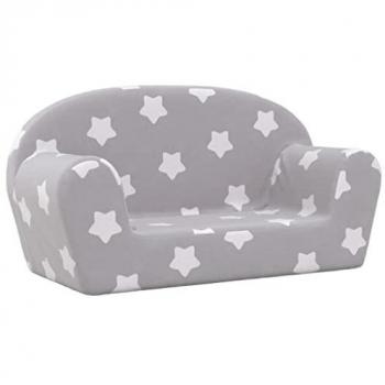 Sofá Infantil 2 Plazas Gris Claro con Estrellas de Felpa Suave