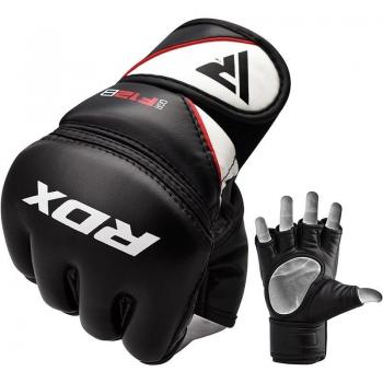 Guantes RDX F12 de MMA Grappling en color negro, talla M, con diseño ergonómico, acolchado de alta densidad para protección, cierre de velcro ajustable, material resistente y transpirable